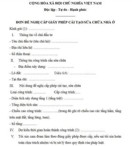 Mẫu đơn xin sửa chữa nhà ở